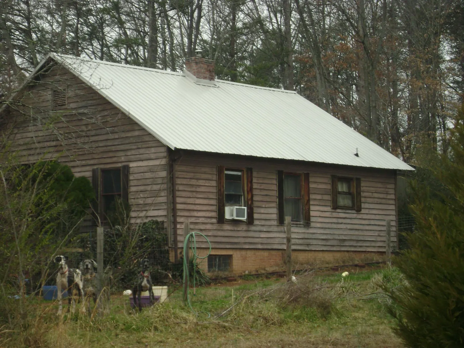 White metal roof on an old wood sided farmhouse, from a Asphalt Shingle Roof Repair job in Bath